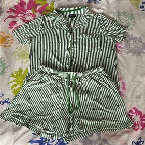 Kate Spade Green Striped Bee Pajama Set